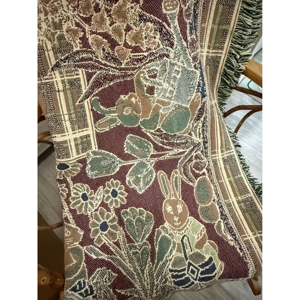 Beatrix Potter Peter Rabbit Woven Tapestry Throw Blanket Garden Sage Burgundy